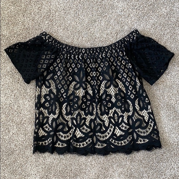 Jella C Tops - Jella C Off Shoulder Black Lace Detail Top